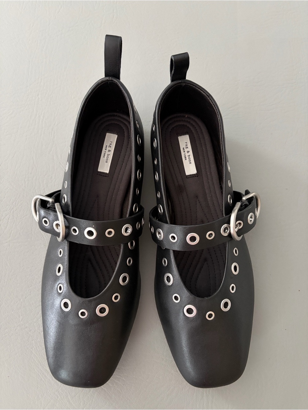 Rag & Bone Shoes Spire Leather Grommet Mary Jane Ballerina Flats Black size 8 - Picture 2 of 16